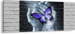 Tablou - Fluture violet pe perete (120x50 cm)