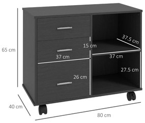 HOMCOM Suport pentru imprimantă, mobilier de birou cu 3 sertare + 2 rafturi + blat mare din particule de panou negru | Aosom Romania