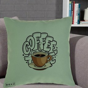 Perna Personalizata COFFEE cu Cana, 40x40 cm, Verde, Husa Detasabila, Perna Inclusa, BEKZ®