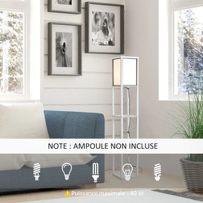 HOMCOM Lampă de Podea 40W cu 3 Rafturi Integrate și Comutator de Picior, Lampă Modernă din MDF și Acrilic, 26x26x160 cm, Alb | Aosom Romania