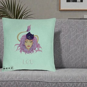 Perna Personalizata Zodie Leu, 40x40 cm, Verde Menta, Husa Detasabila, Perna Inclusa, BEKZ®
