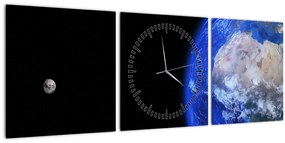 Tablou - Luna și Pământul (cu ceas) (90x30 cm)