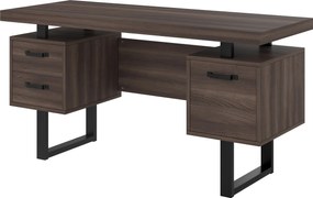 Birou simplu cu sertare, MDF și țeavă de oțel, blat de birou spațios, depozitare eficientă, 135x54x76 cm, Negru + Maro