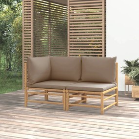 362284 vidaXL Set mobilier de grădină cu perne gri taupe, 2 piese, bambus