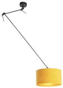 Lampă suspendată neagră cu abajur din catifea ocru cu auriu 35 cm - Blitz