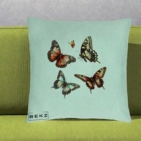 Perna Decorativa Colectie Fluturi Multicolori, 40x40 cm, Verde Menta, Husa Detasabila, Perna Inclusa, BEKZ®