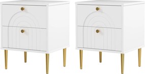 HOMCOM Lot de 2 noptiere cu 2 sertare și picioare din oțel pentru cameră de zi, dormitor - 40 x 35 x 50 cm, alb | Aosom Romania