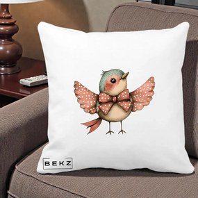 Perna Decorativa Pasare Roz cu Aripi si Fundita, 40x40 cm, Alba Mata, Husa Detasabila, Perna Inclusa, BEKZ®