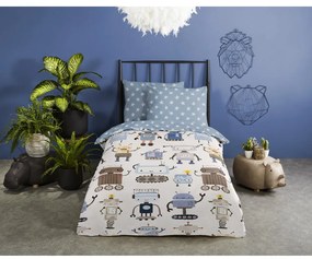 Lenjerie de pat pentru copii albastră-bej din bumbac pentru pat de o persoană 140x200 cm Robo – Good Morning