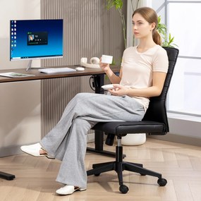 Scaun de birou ergonomic și ajustabil HOMCOM cu spătar curbat, din piele PU și oțel, 58x53x97-107 cm, Negru | Aosom Romania