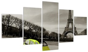 Tablou cu turnul Eiffel și mașina galbenă (125x70 cm), în 40 de alte dimensiuni noi