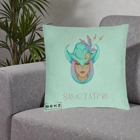 Perna Personalizata Zodiac Sagetator Cowgirl, 40x40 cm, Verde Menta, Husa Detasabila, Perna Inclusa, BEKZ®