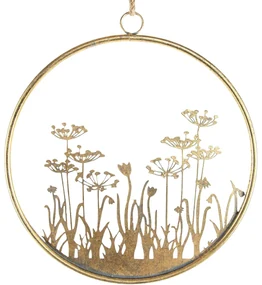 Decoratiune de perete din metal FLOWERS RING Ø 41 cm aurie