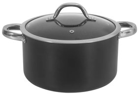 Oala cu capac din sticla Oliver Voltz OV54418N24D, 24 cm, 5.3 L, Finisaj marmura, Inductie, Negru
