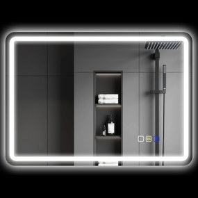 HOMCOM Oglinda de baie cu iluminare LED, pad anti-întunecare, 3 culori reglabile, culoare argintie | Aosom Romania