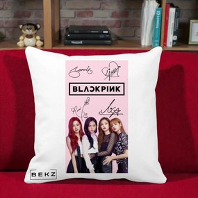 Perna Personalizata K-pop BLACKPINK Semnaturi si Foto, 40x40 cm, Alba Mata, Husa Detasabila, Perna Inclusa, BEKZ®