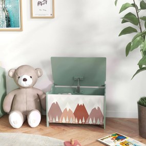 Cufăr de jucării pentru copii ZONEKIZ, ladă din lemn MDF cu capac și balama de siguranță, 60x37x39cm, de culoare verde | Aosom Romania
