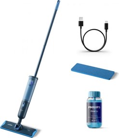Mop electric Philips OneUp 3000 XV3101/01, 50 min, 50 m², 312/270 ml, cap rotativ la 360°, indicator LED, încărcare USB-C, albastru