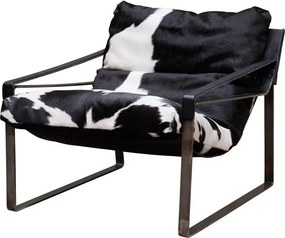 Fotoliu lounge din piele naturală de bovine alb-negru cu structură metalică, „Montaine”