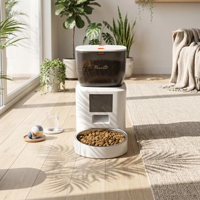 PawHut Distribuitor Automat de Hrană pentru Pisici și Câini 4L, WiFi 2,4G, Control din Aplicație cu Cameră, Bol, Alb | Aosom Romania