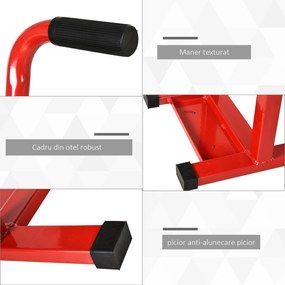 HOMCOM Suport pentru Motociclete din Oțel, Capacitate max 150 kg, cu Suprafață de Cauciuc și Manivelă, 27.5x51-69x34 cm, Roșu | Aosom Romania
