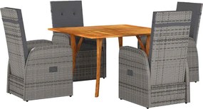 vidaXL Set de masă pentru grădină 5 pcs Gri poliratan