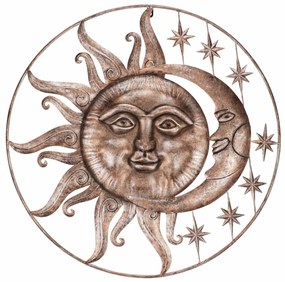 Decorațiune metalică de perete Soare cu lună dincupru, 68 x 4 x 68 cm
