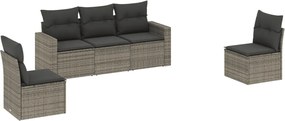 vidaXL Set canapea de grădină cu perne, 5 piese, gri, poliratan