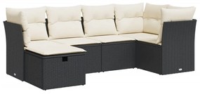 3325282 vidaXL Set mobilier de grădină cu perne, 6 piese, negru, poliratan