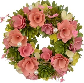 Coroniță din flori din lemn cu mărgele 30 cm