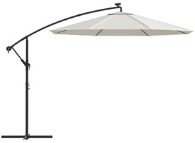 Umbrela soare suspendata, iluminare LED, stalp metalic 300 cm Nisip, 300 cm