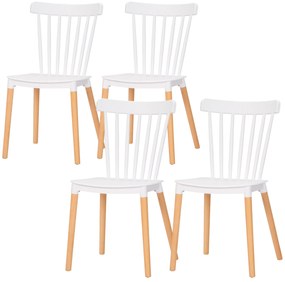 HOMCOM Set de 4 scaune de stil scandinav, spătar înalt, șezut din polipropilenă, picioare din fag 48 x 52,5 x 83 cm alb | Aosom Romania