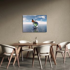 Tablou pe sticlă cu fluture pe bilă din sticlă (70x50 cm)