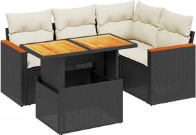 vidaXL Set mobilier de grădină cu perne, 5 piese, negru, poliratan