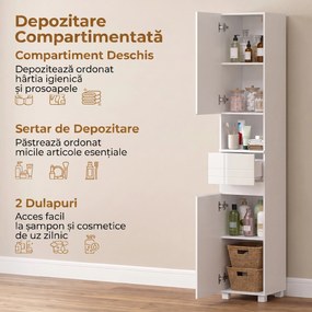 HOMCOM Dulap Baie Înalt, Economisire Spațiu, cu Sertar, Alb Lucios | Aosom Romania