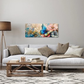 Tablou - Pictura de flori și fluturi (120x50 cm)