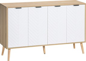 HOMCOM Comodă Bucătărie, Mobilier de Bucătărie cu Rafturi Reglabile și Picioare din Lemn de Pin, Bufet Modern pentru Living, Living, Sala de Mese, 120x35x77,4cm, Natural și Alb | Aosom Romania