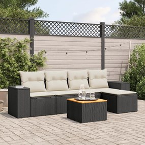 3225419 vidaXL Set mobilier de grădină cu perne, 6 piese, negru, poliratan