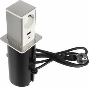 Priză încorporabilă în blat Tower GTV, 1 priză Schuko, USB A + C, alb, D:80 mm Aluminiu/Plastic, Alb, D:80 mm