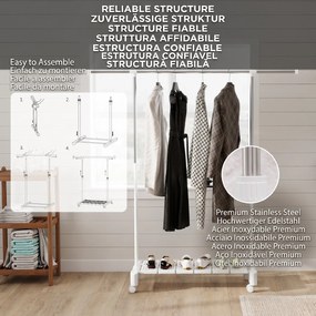 HOMCOM Uscător Vertical Extensibil cu Roți și Raft pentru Încălțăminte Alb | Aosom Romania