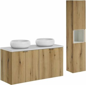 Set mobilier baie 120 cm 7 piese Comad Nova alb mat si stejar Coast Evoke