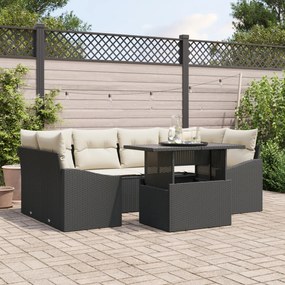 vidaXL Set de canapea de grădină 7 piese cu perne Negru din ratan