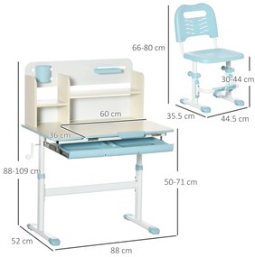 HOMCOM Birou și Scaun pentru Copii de +3 Ani cu Înălţime Ajustabilă și Masă Inclinabilă 80x52x88-109 cm și 35,5x44,5x66-80 cm Albastru | Aosom Romania
