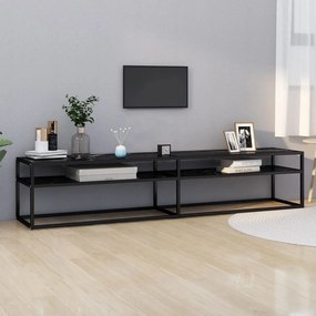 Comoda TV, marmura neagra, 200x40x40,5 cm, sticla securizata 1, negru si negru marmorat, 200 x 40 x 40.5 cm