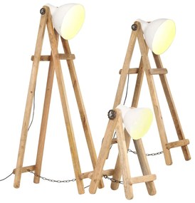 Lampi de podea, 3 buc., alb, lemn masiv de mango, E27 Alb, 3, Alb