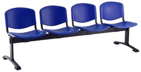 Bancă din plastic ISO, 4 locuri - picioare negre, albastre