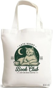 Sacosa de Panza pentru Cumparaturi, Geanta Tote, model Late night book club 38 x 34.5 cm, Alba, BEKZ®