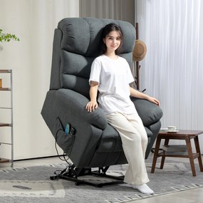 HOMCOM Fotoliu de ridicare, fotoliu electric de relaxare cu funcție de masaj, fotoliu capitonat cu funcție de ridicare, oțel, material textil, Gri | Aosom Romania