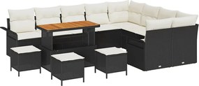 vidaXL Set de canapele pentru grădină cu pernă 13 pcs Negru poliratan