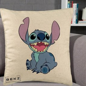 Perna Personalizata Stitch Zambitor, 40x40 cm, Bej, Husa Detasabila, Perna Inclusa, BEKZ®